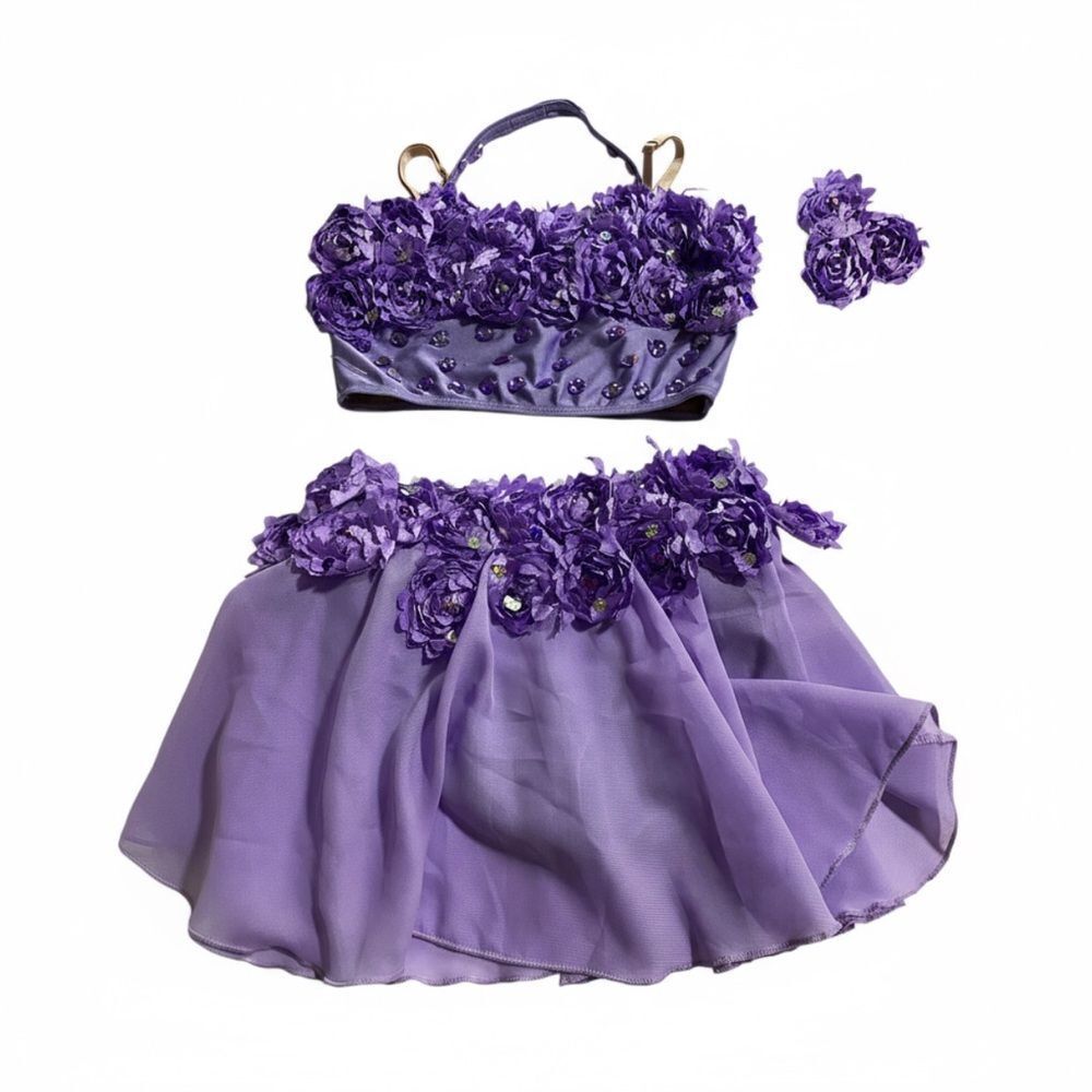 Glamour solo dance costume 2 piece purple lavender embellished LC-large child